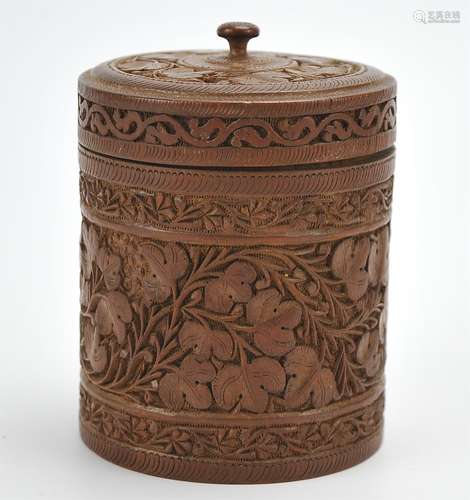 Chinese Bamboo Carved Silver Tea Canister,Qing D.