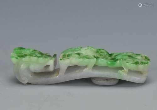 Chinese Jadeite Belt Hook, Qing D.