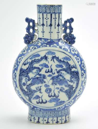 Chinese Blue& White Dragon Moon Flask Vase,19th C.