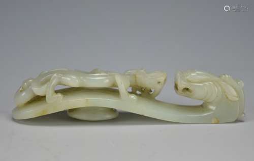 Chinese Jade Dragon & Taotie Robe Hook, Qing D.