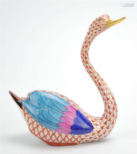 A Herend Handpainted Porcelain Swan