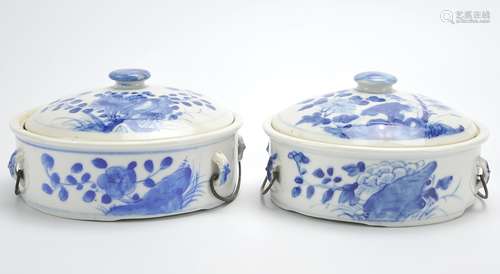 Pair of Blue and White Container w/ Lids,19th C.