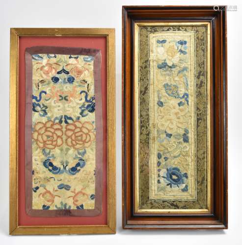 Two Framed, Floral, Silk Embroideries,Qing D.