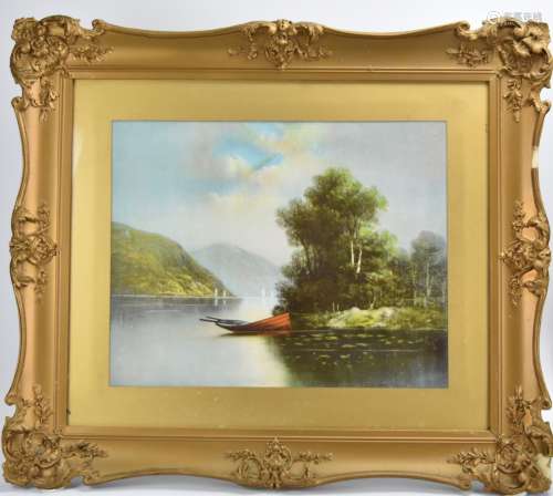 Gilt Framed Pastel, Hudson River Scene w/ Sailboat