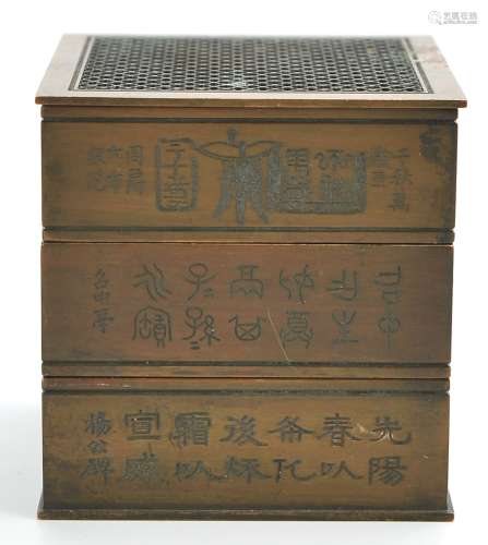 Chinese Bronze 3 Layer Box,Qing D.