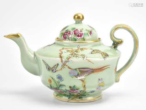 A Chinese Celadon Famille Rose Teapot,19th C.