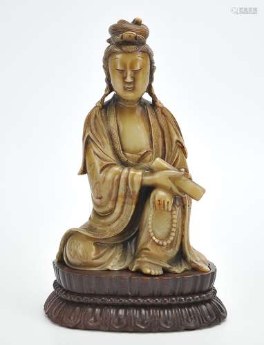 Chinese Soapstone Guanyin Statue,Qing D.