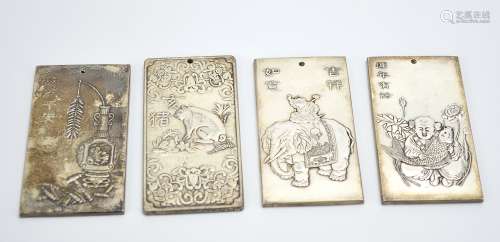 Four Sterling Silver Chinese Pendants