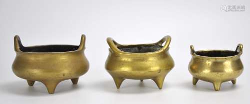 Three Chinese Bronze Tripod Censers