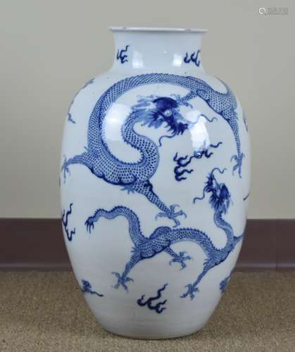 Large Chinese Blue and White Dragon Vase,19th C.