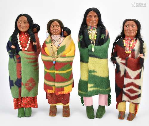 4 Large American Indian Skookum Dolls w/ Baby