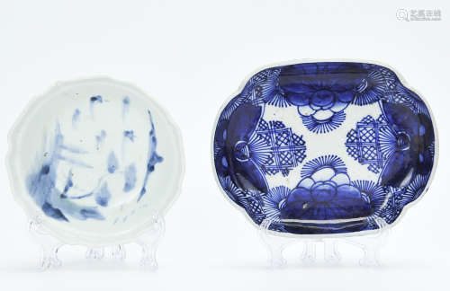 Japanese Blue And White Bowl And Plate 19th C.