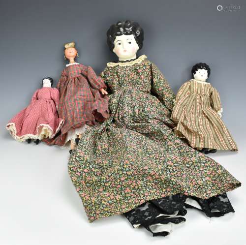 4 French Boudoir Dolls w/ Dresses 20th C.