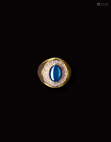 18K金鑲星光藍寶石指環