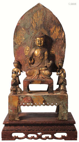 清 铜鎏金佛祖龛供