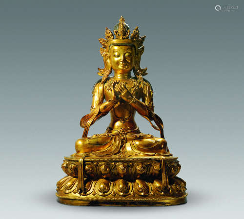 清 铜鎏金弥勒菩萨坐像