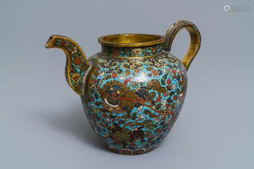 A Chinese cloisonné ewer with Buddhist lions, Ming