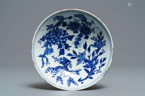 A Chinese blue and white floral bowl, Jiajing mark and of the period