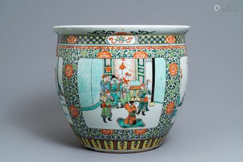 A Chinese famille verte fish bowl, 19th C.