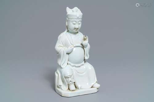 A Chinese blanc de Chine figure of Guandi, 18/19th C.