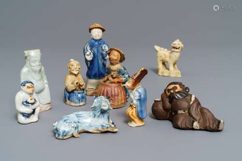 Nine Chinese blue and white biscuit figures, Qianlong