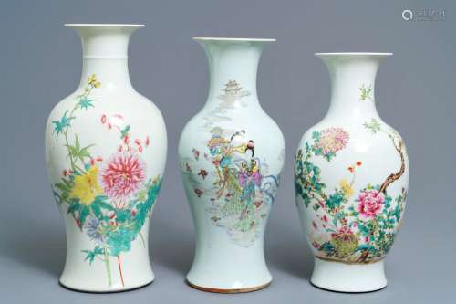 Three Chinese famille rose vases, 19/20th C.