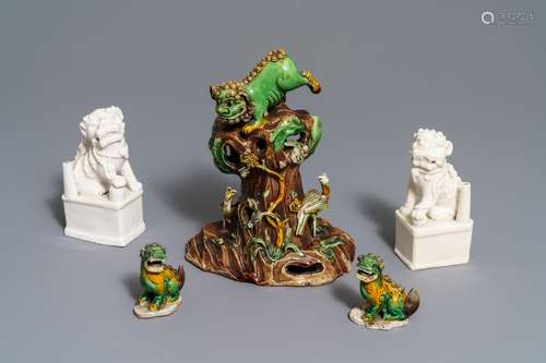 A collection of Chinese verte biscuit and blanc de Chine models of Buddhist lions, Kangxi