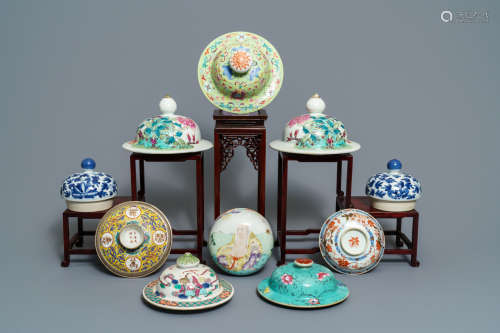 Ten various Chinese porcelain covers, 18th C. and later