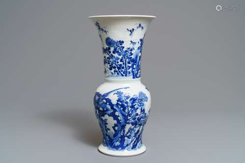 A Chinese blue and white 'bianco sopra bianco' yenyen vase with birds among flowers, Kangxi