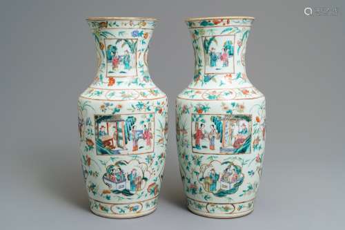 A pair of fine Chinese famille rose vases, 19th C.