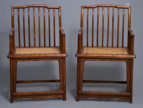 A pair of Chinese huanghuali wood chairs, Republic, 20th C.