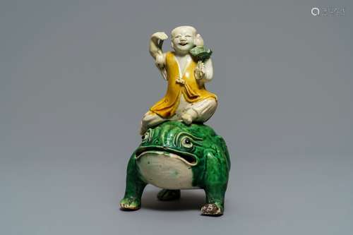 A Chinese verte biscuit model of Liu Hai on the toad, Kangxi