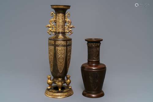 Two Chinese bronze vases, 19th C.