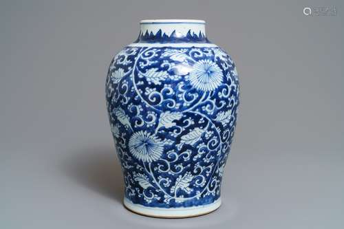 A Chinese blue and white 'peony scroll' vase, Kangxi