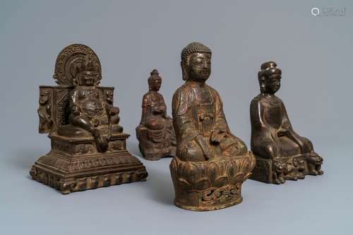 Four bronze figures of Buddha in various poses, China, Japan and Korea, 18/19th C.