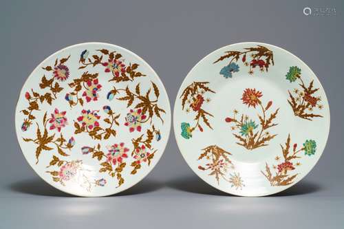 Two large Chinese famille rose floral dishes, 19th C.