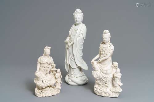 Three Chinese blanc de Chine groups, 19/20th C.