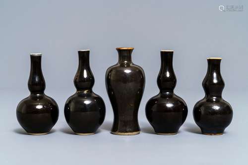 A Chinese monochrome black five-piece miniature garniture, Kangxi