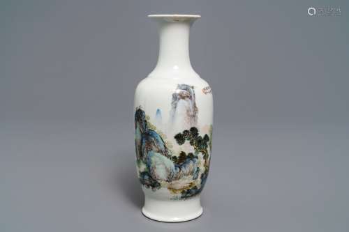 A Chinese qianjiang cai landscape vase signed Wang Ye Ting, 20th C.