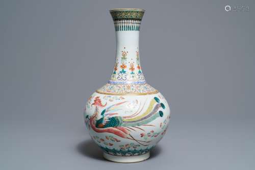 A Chinese famille rose 'dragon and phoenix' bottle vase, Guangxu mark and of the period