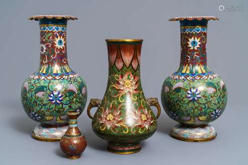 Four Chinese cloisonné vases, 19/20th C.