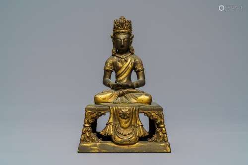 A Sino-Tibetan gilt bronze figure of Amitayus, Qianlong