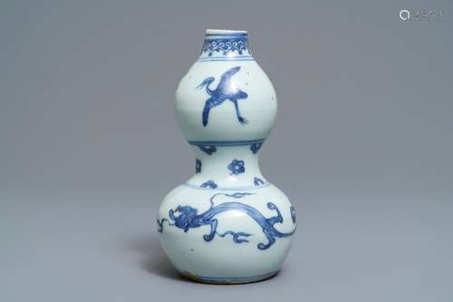 A Chinese blue and white double gourd vase, Ming