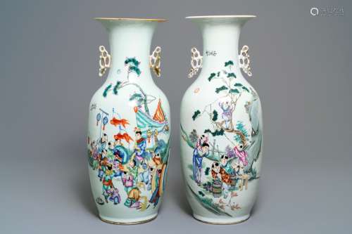 Two Chinese famille rose vases with playing boys, 19/20th C.
