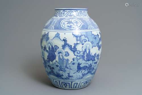 A large Chinese blue and white 'immortals' vase, Wanli