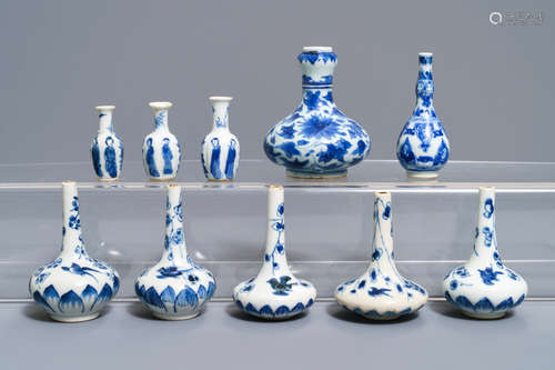 Ten fine Chinese blue and white miniature vases, Kangxi