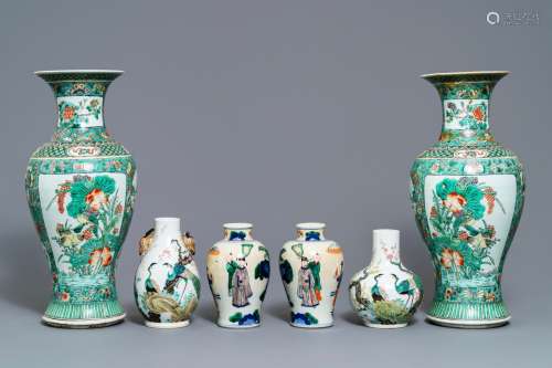 Six Chinese famille rose and verte vases, 19th C.