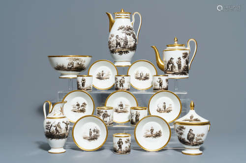 An 18-piece Paris or Brussels grisaille porcelain coffee service, 19th C.