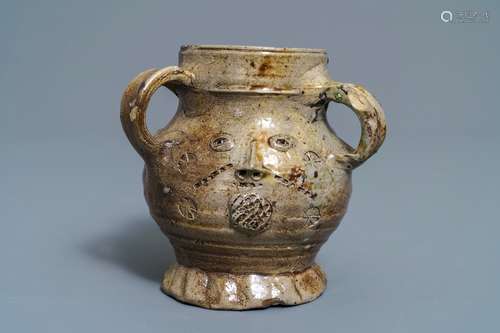 A rare German stoneware pointed nose jug, Raeren, 1st half 16th C.