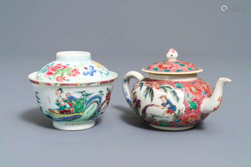 A Chinese famille rose covered bowl and a teapot, Yongzheng